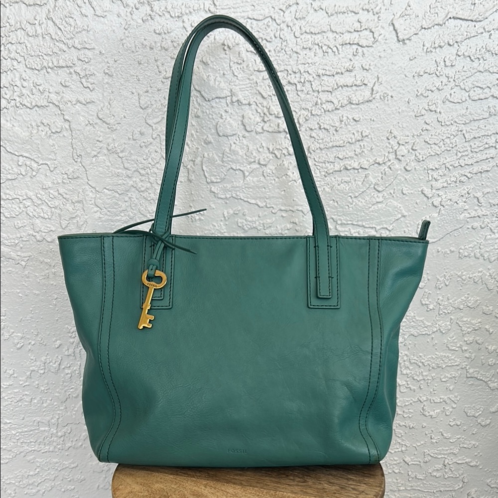Fossil Turquoise/Teal Leather Tote Bag EUC